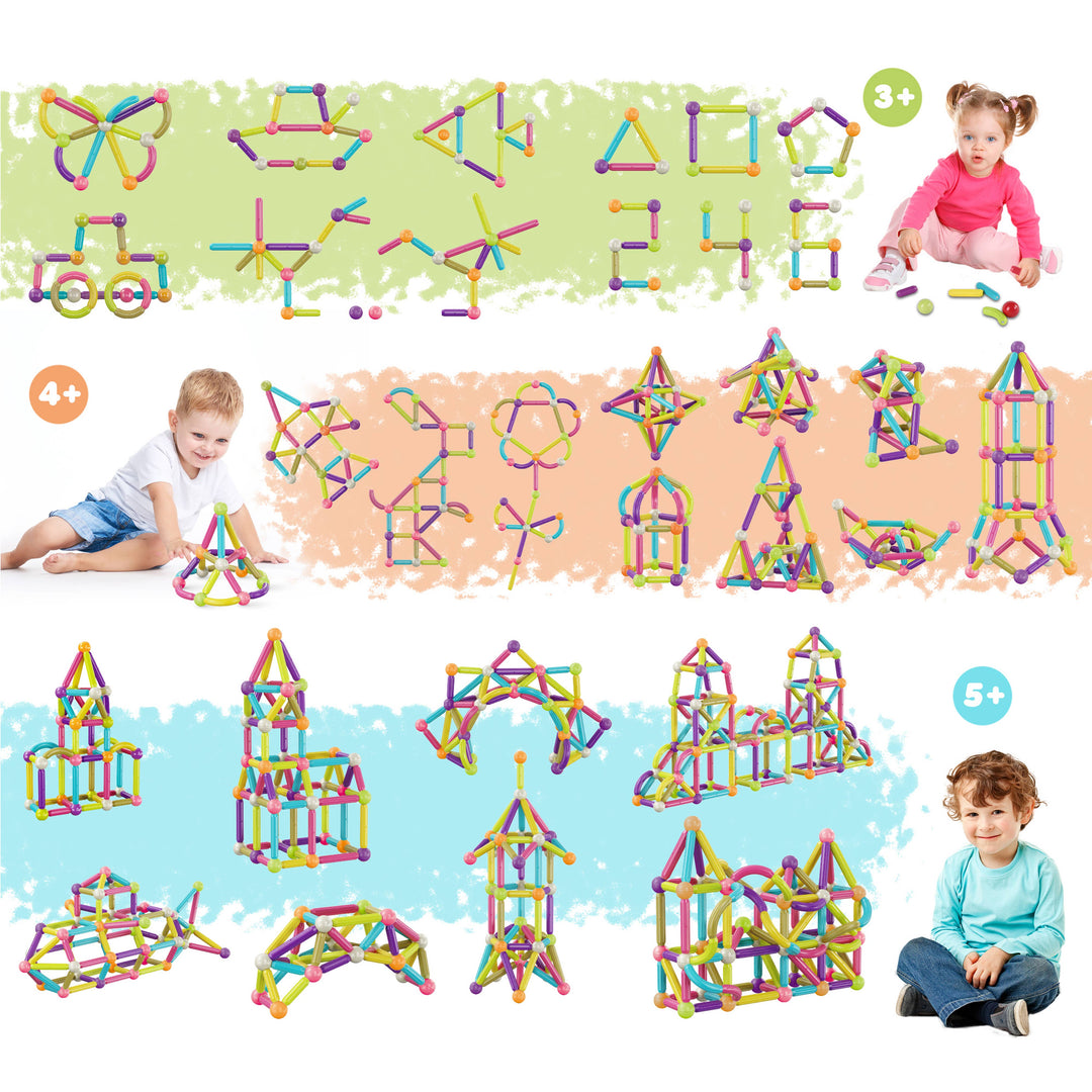 PicassoTiles 50 Piece Magnetic Stick Stacking Construction: MULTI-COLOR