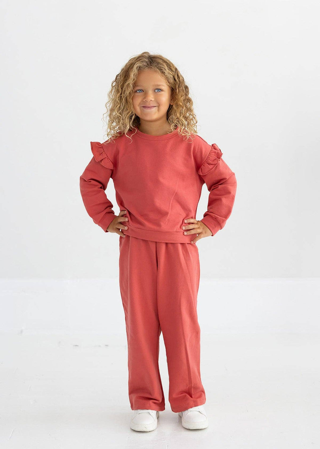 Red Rosie Long Sleeve Solid Ruffle Trim Cropped Sweater