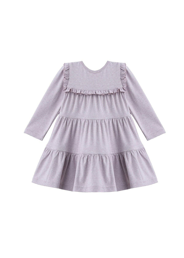 Maggie Long Sleeve Ruffle Yoke Tiered Dress: Purple