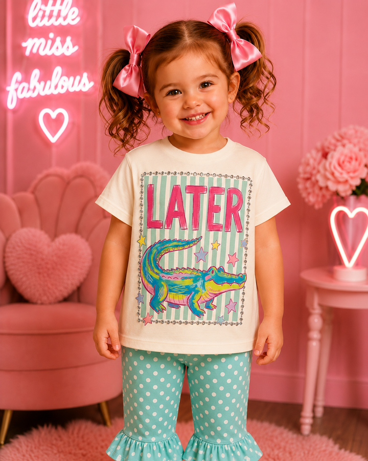 Later Gator Cream Kids Graphic Tee With Crystals