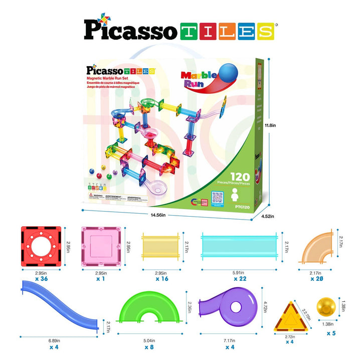 PicassoTiles Magnetic Marble Run Set STEM Toy: 50-Piece Set