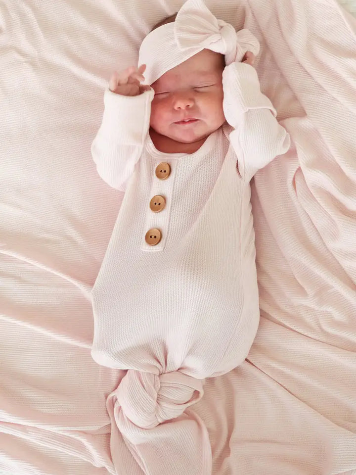 Bamboo Waffle Baby Knot Gown- Pearl Pink