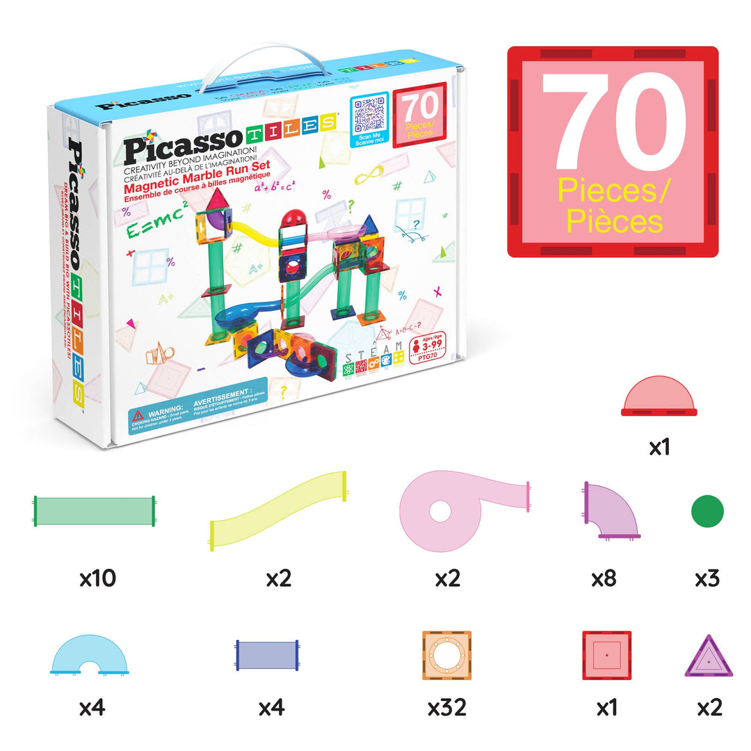 PicassoTiles Magnetic Marble Run Set STEM Toy: 50-Piece Set