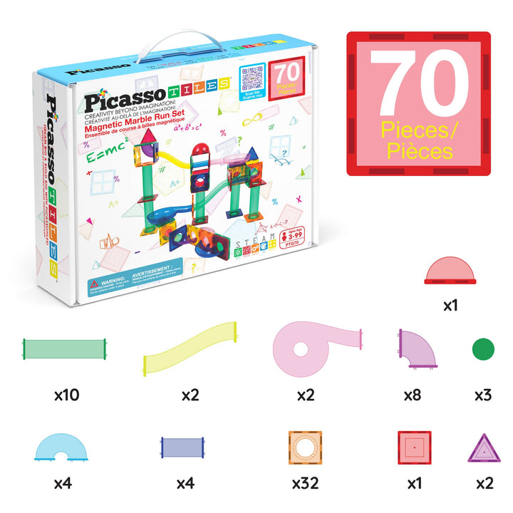 PicassoTiles Magnetic Marble Run Set STEM Toy: 50-Piece Set