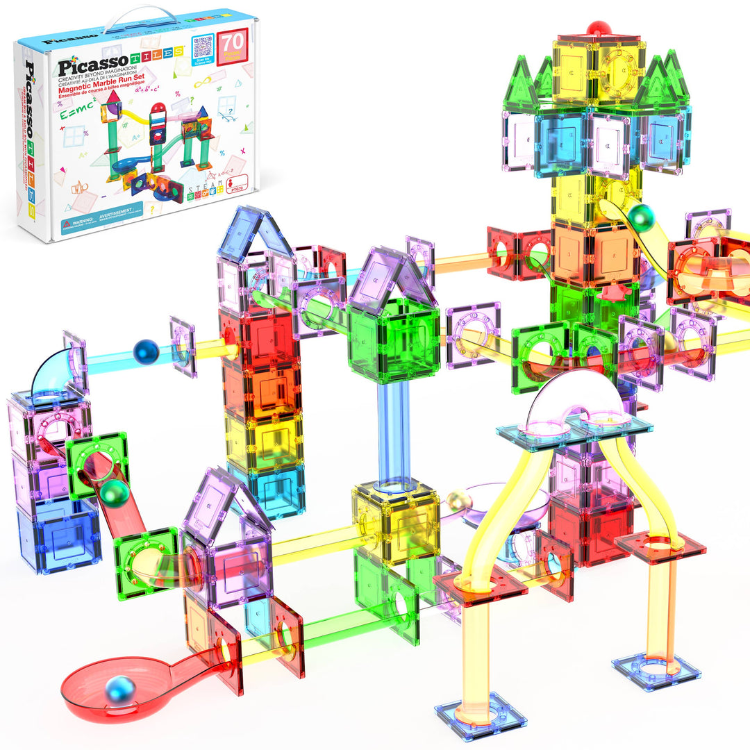 PicassoTiles Magnetic Marble Run Set STEM Toy: 50-Piece Set