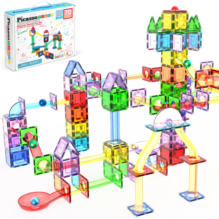 PicassoTiles Magnetic Marble Run Set STEM Toy: 50-Piece Set