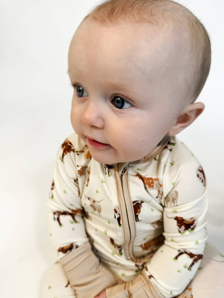 Longhorn Cows - Convertible Zip Pajamas: 0-3 months