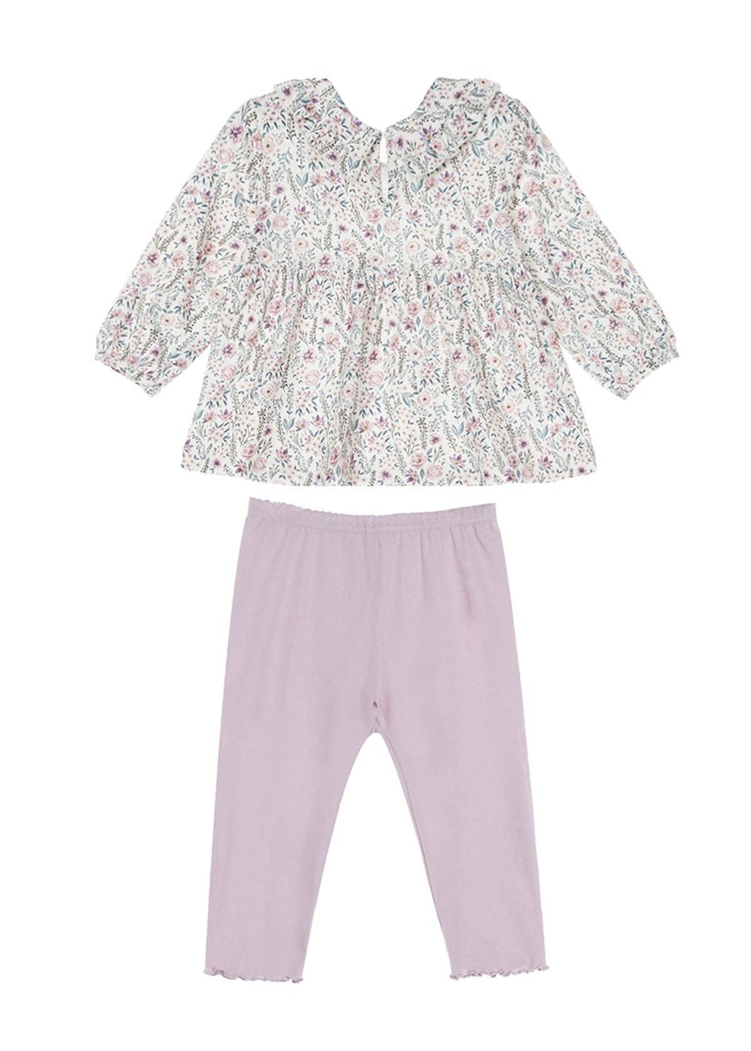 Soft Meadow Long Sleeve Floral Peter Pan Collar Top and Legging Set: Purple