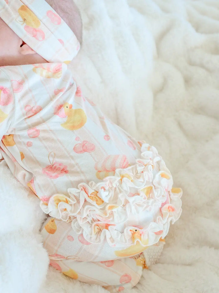 Bubble Duckies Zipper Footie- Pink