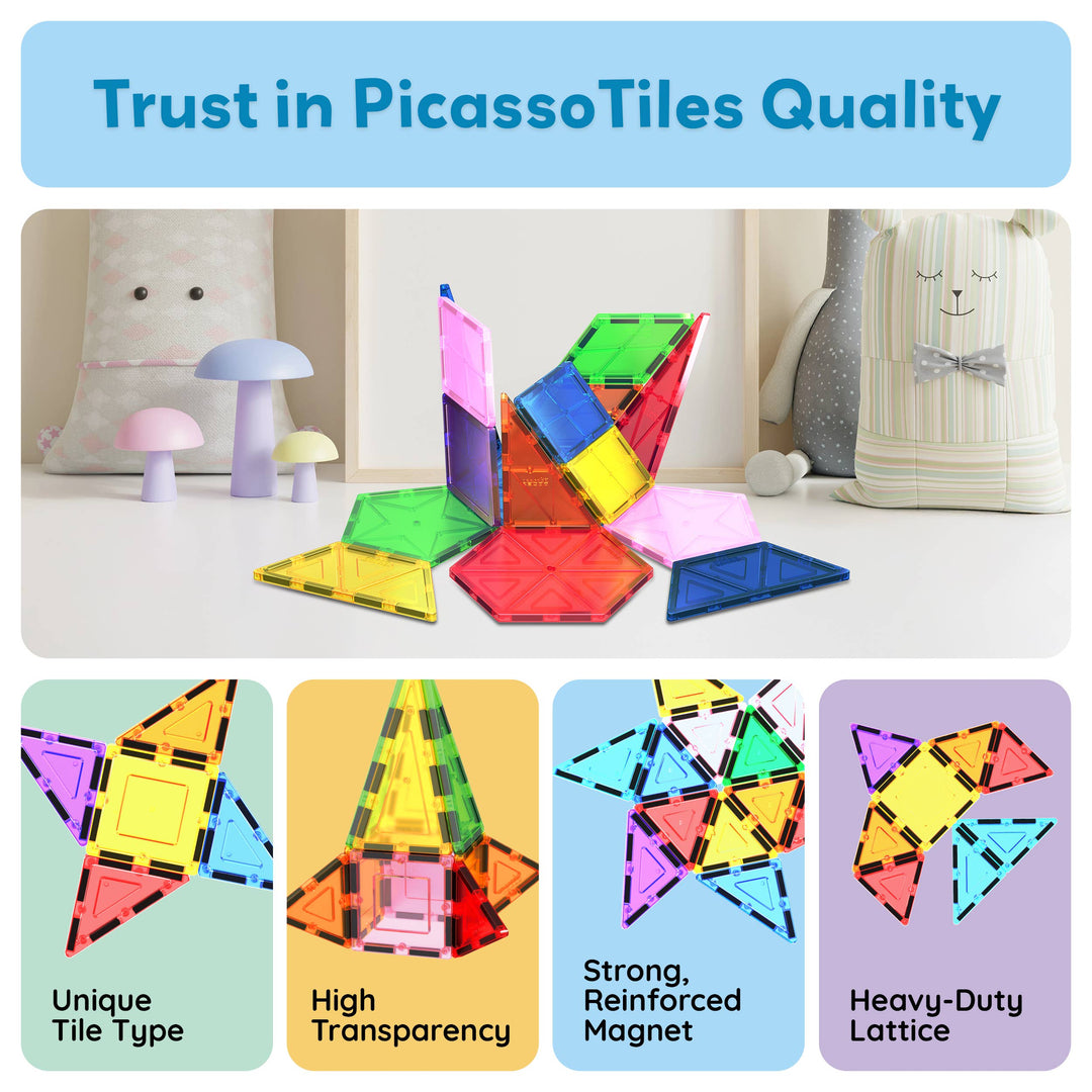 PicassoTiles 16pc Magnetic Tile Building Set STEM Toy