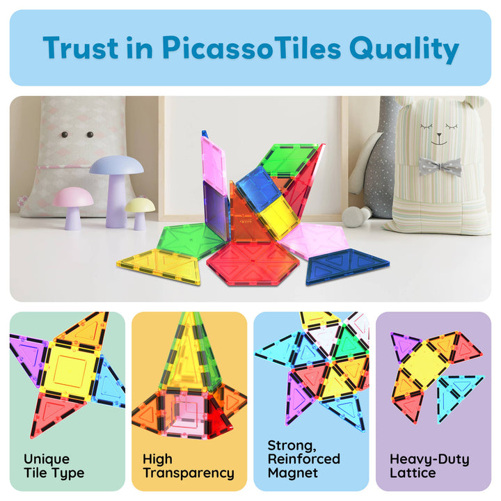 PicassoTiles 16pc Magnetic Tile Building Set STEM Toy