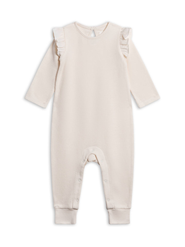 Mila Waffle Knit Flutter Sleeve Romper - Ivory: 0-3M