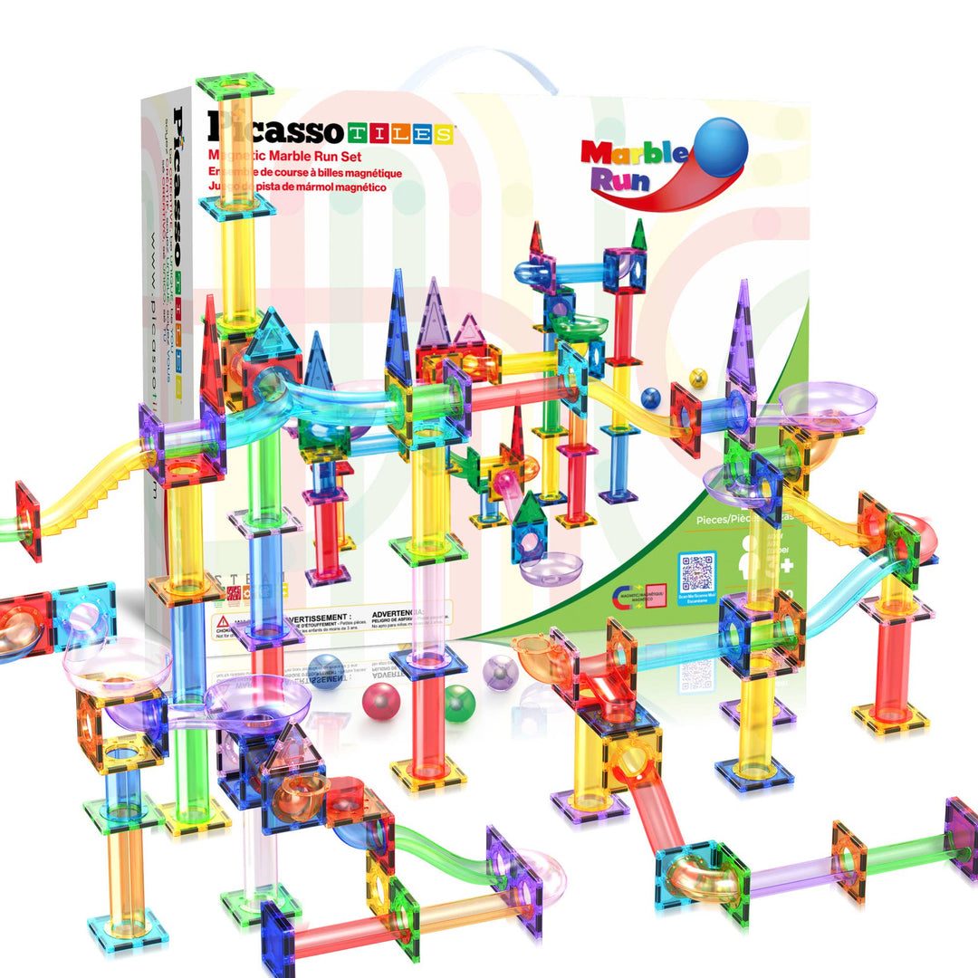PicassoTiles Magnetic Marble Run Set STEM Toy: 50-Piece Set