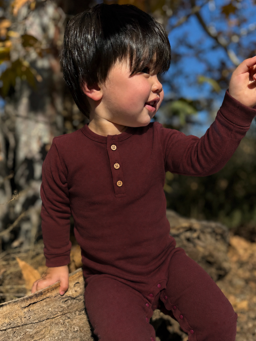 MASON Burgundy Henley Romper: 0-3m