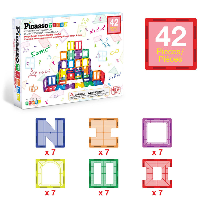 PicassoTiles 42pc Magnetic Tile Building Set STEM Toy