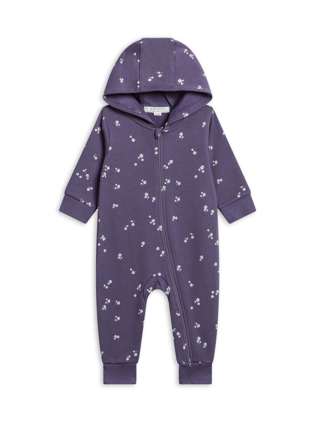 Greer Fleece Hooded Zipper Romper - Posey Floral: 0-3M