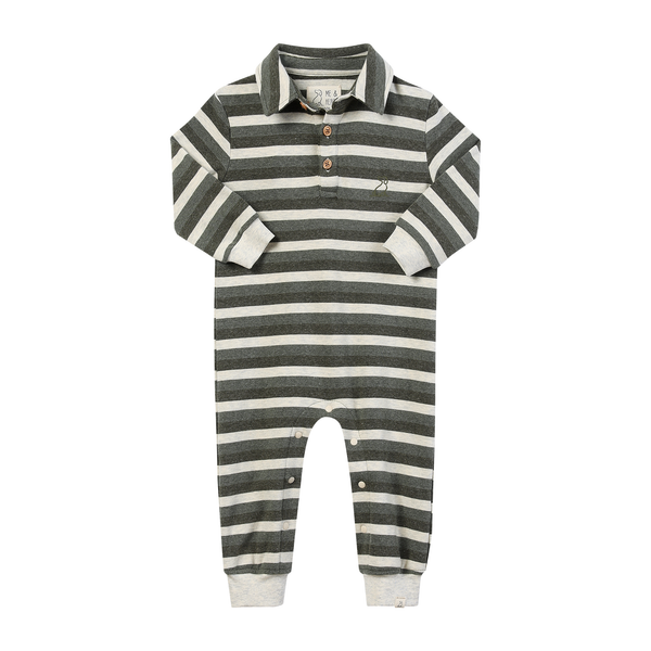 KINGSTON Sage/Cream Stripe Polo Romper
