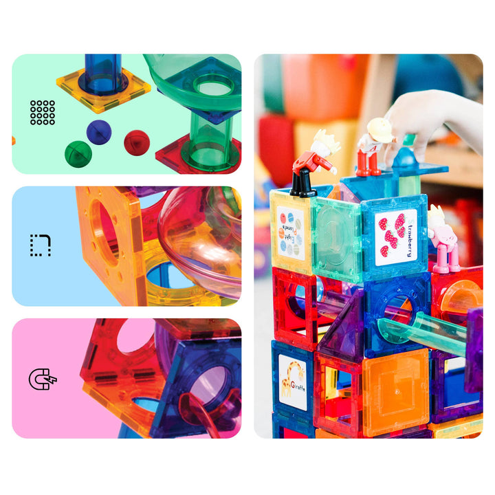 PicassoTiles Magnetic Marble Run Set STEM Toy: 50-Piece Set