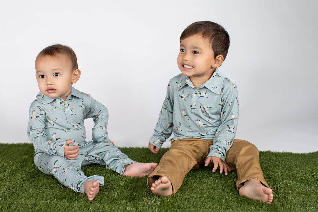 Mallards / Ducks - Long Sleeve Polo Romper: 3-6 MONTHS