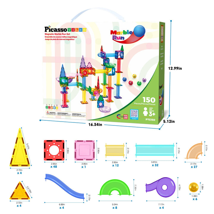 PicassoTiles Magnetic Marble Run Set STEM Toy: 50-Piece Set