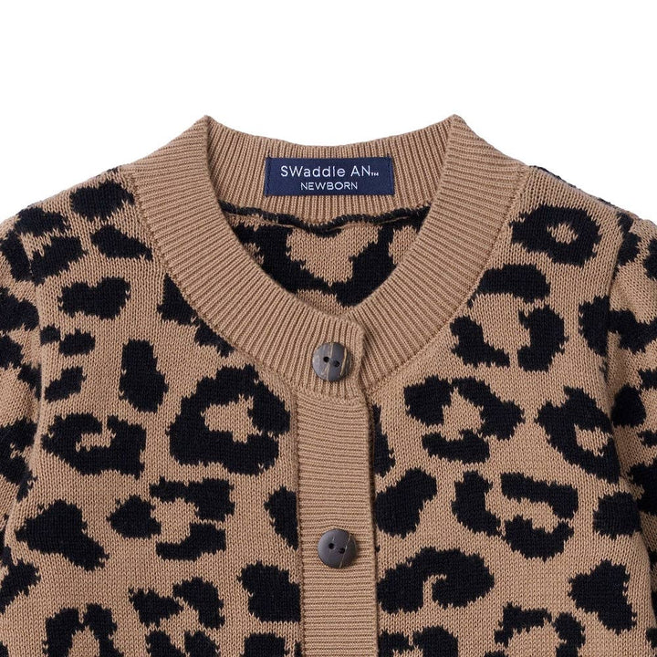 Leopard Baby Knit Button Romper: Leopard / 0-3M