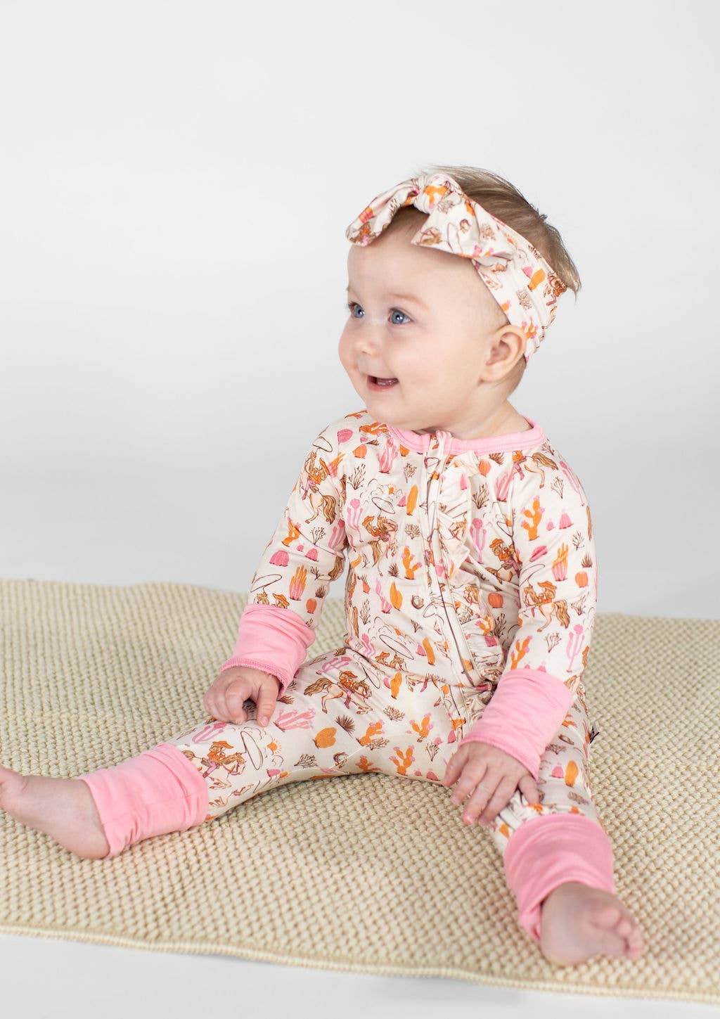 Saddle Up, Cowgirl Toile  - LS Convertible Zip PJs: 0-3 mo