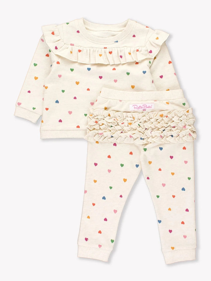 Wild Rainbow Hearts Ruffle Long Sleeve Jogger Set