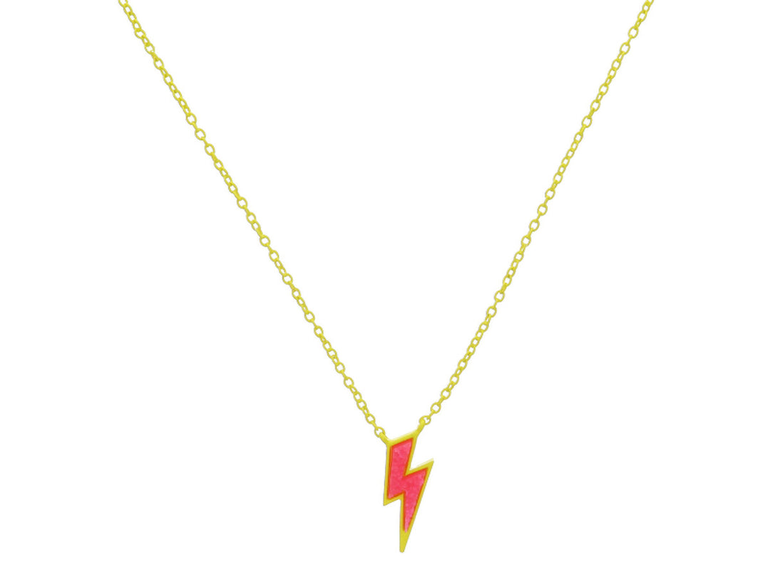 Yellow Chain with Coral Lightning Bolt Necklace