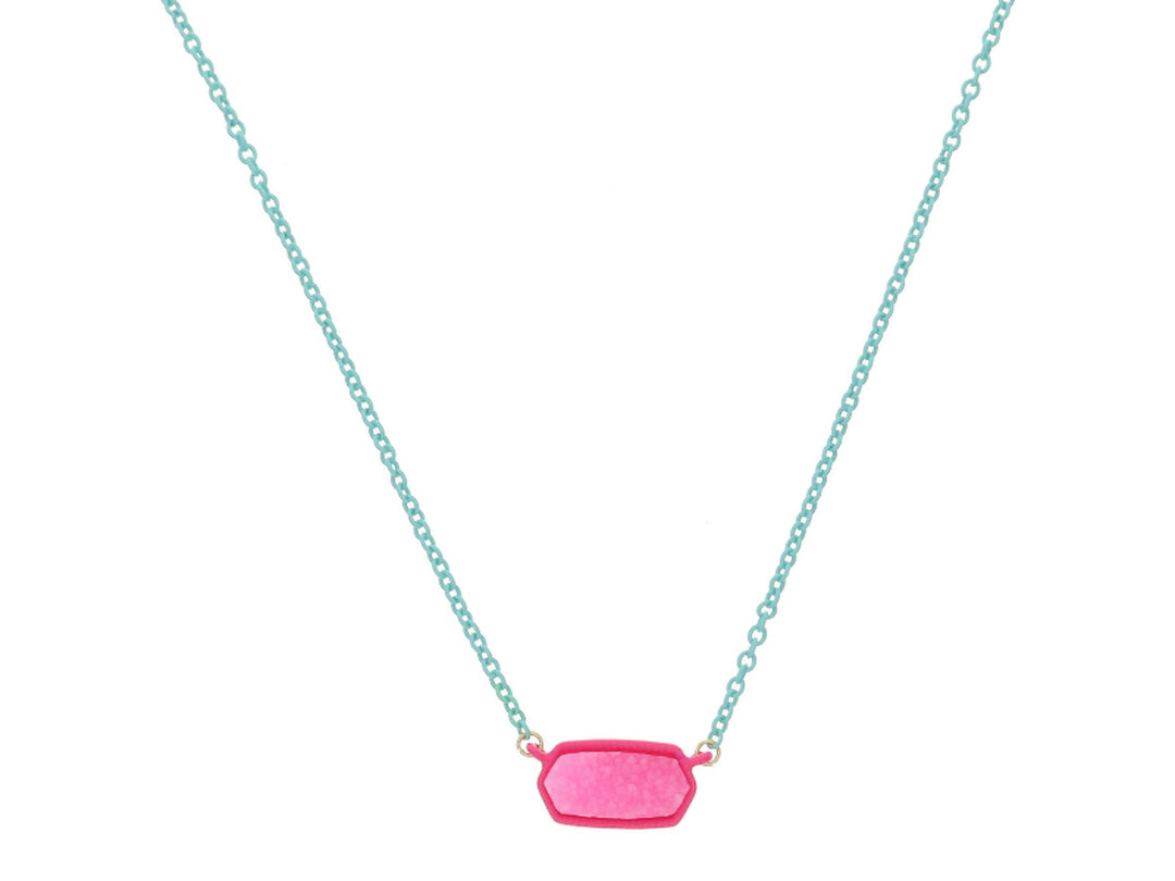 Mint Chain with Dark Pink Hexagon  Necklace