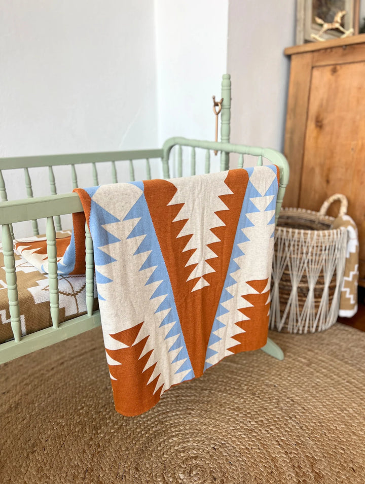 Yonderosa Baby Blanket 40x40 - Blue, Terracotta & Cream