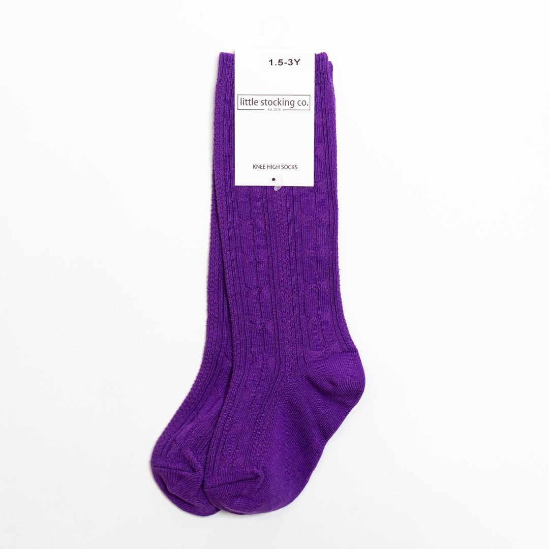 Grape Cable Knit Knee Highs