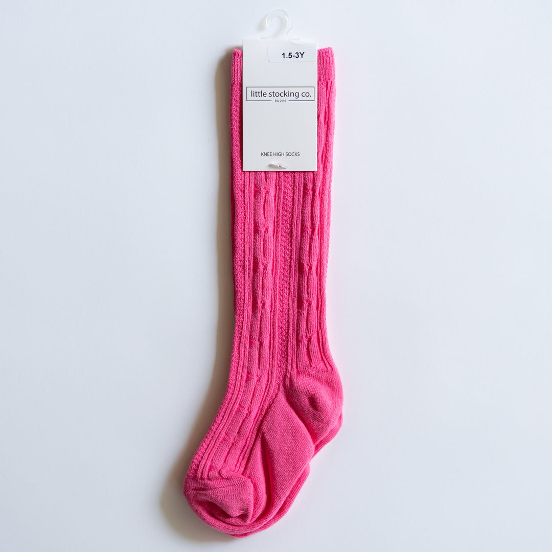 Hot Pink Cable Knit Knee High Socks