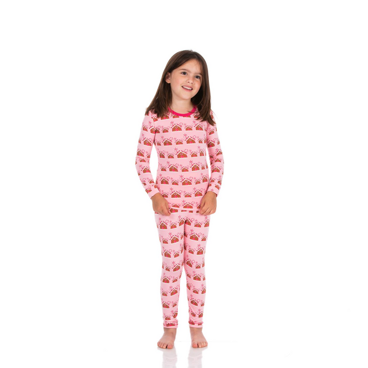 Kickee Print Long Sleeve Pajama Set- Lotus Gingerbread