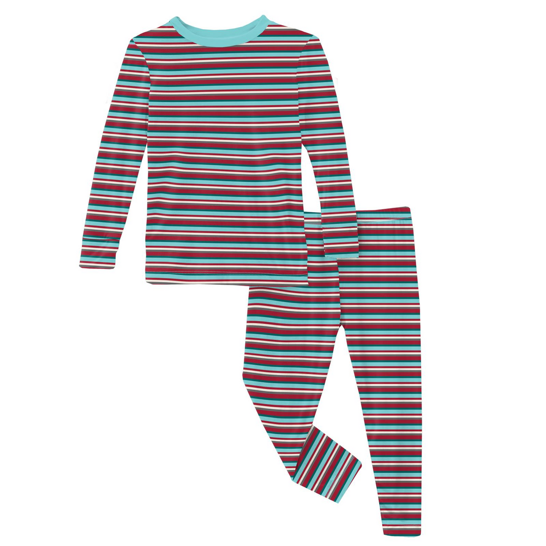 Kickee Print Long Sleeve Pajama Set- Christmas Stripe