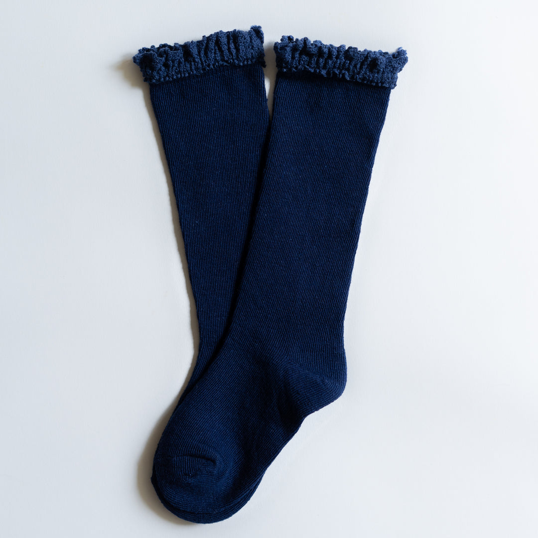 Navy Blue Lace Top Knee High Socks