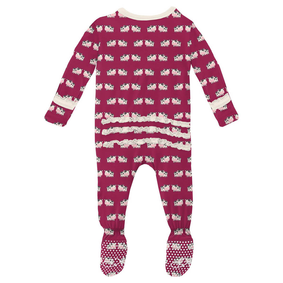 Print Muffin Ruffle Footie with Zipper | Berry Cow