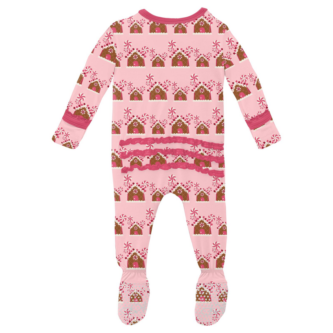 Kickee Pants Print Muffin Ruffle Footie with Zipper- Lotus Gingerbread