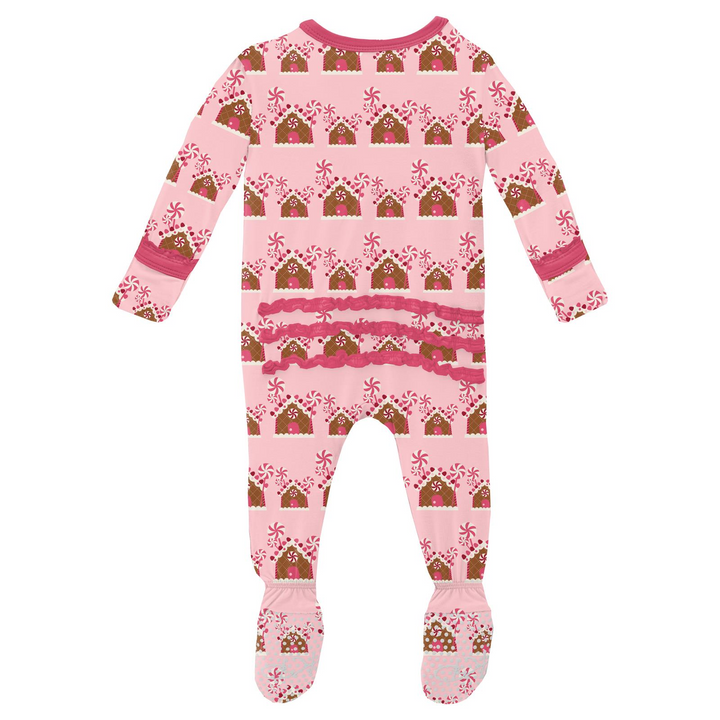 Kickee Pants Print Muffin Ruffle Footie with Zipper- Lotus Gingerbread