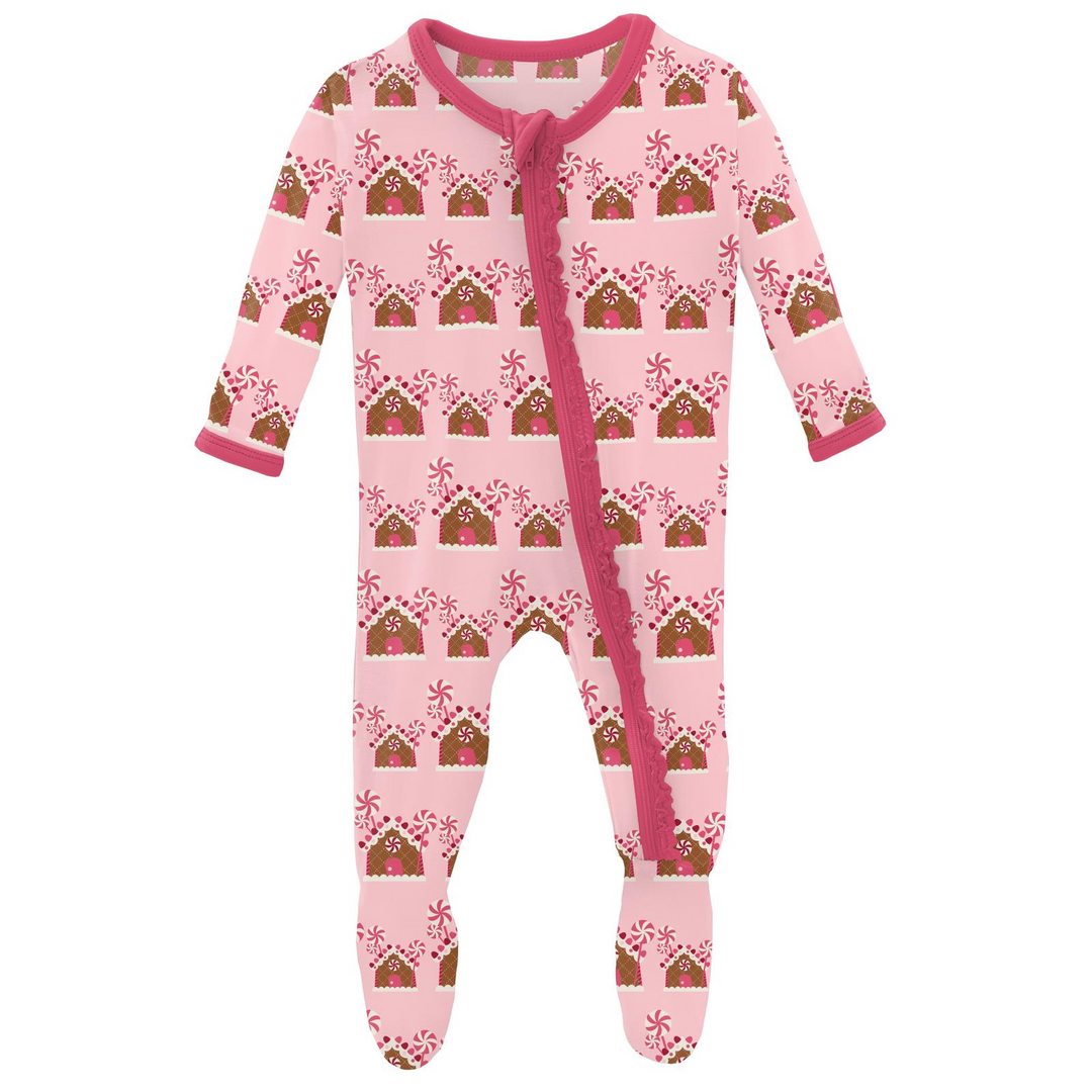 Kickee Pants Print Muffin Ruffle Footie with Zipper- Lotus Gingerbread