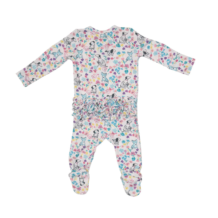 Dog and Floral 2-way Ruffle Zipper Footie